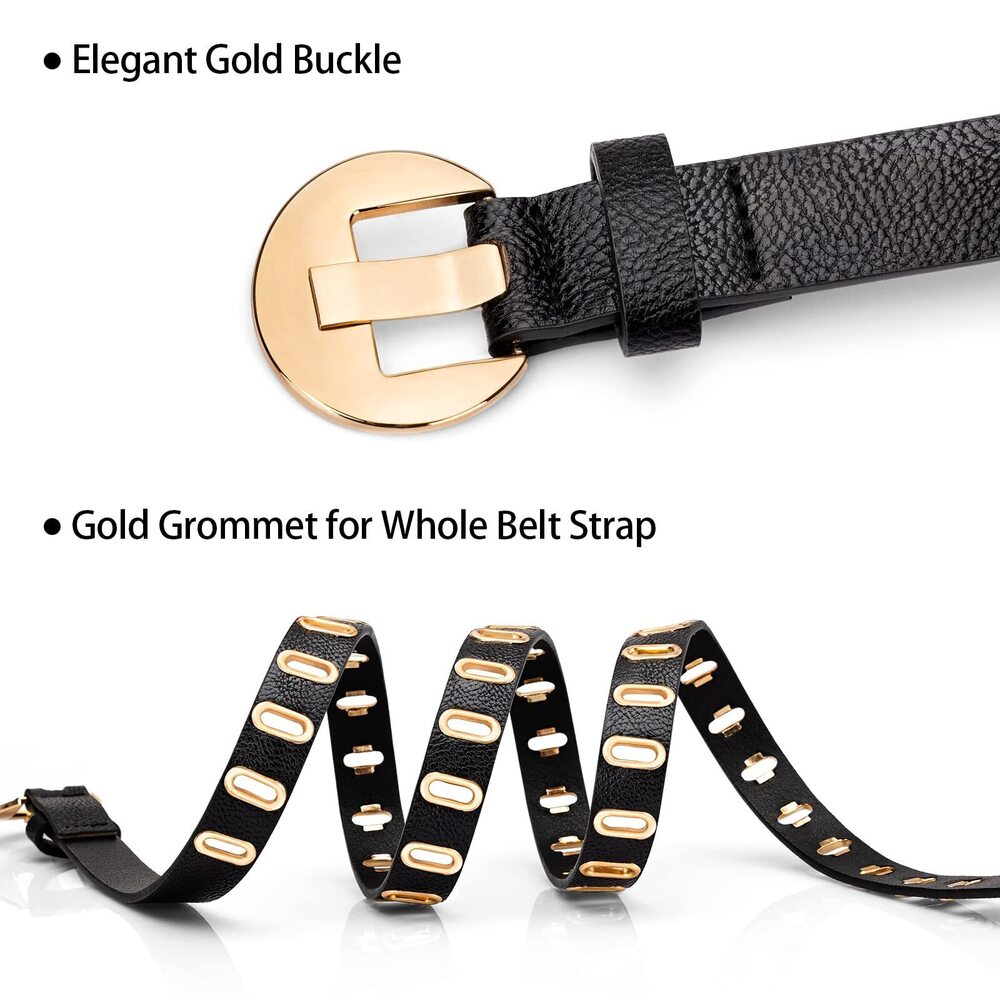 4473 Studded Black Belt Women,gothic Gold Studded Skinny Belts For Dresses - Picture 4 of 5